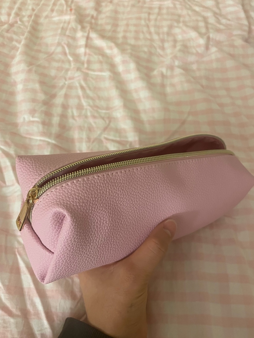 Pink Leather Zip Pouch Bag